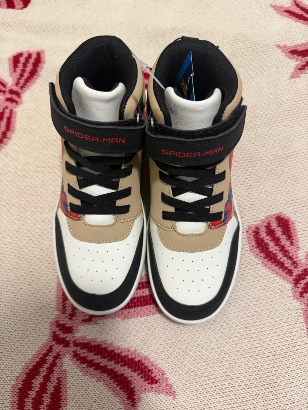 Spiderman Kids High-Top Sneakers in White, Black & Tan